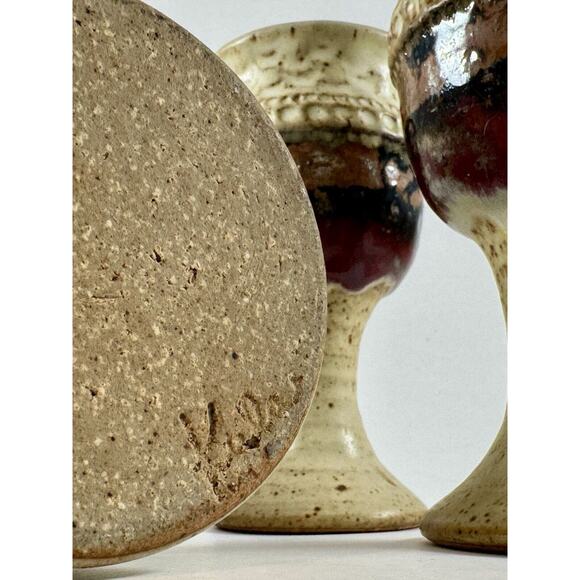 Leon Kula Studio Art Pottery Stoneware Decanter 2 Wine Goblets Signed Vintage - Picture 5 of 8